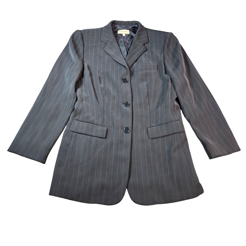 Emporio Armani Women's Pinstripe Blazer Made in Italy Navy Blue Size 10 S2G21T